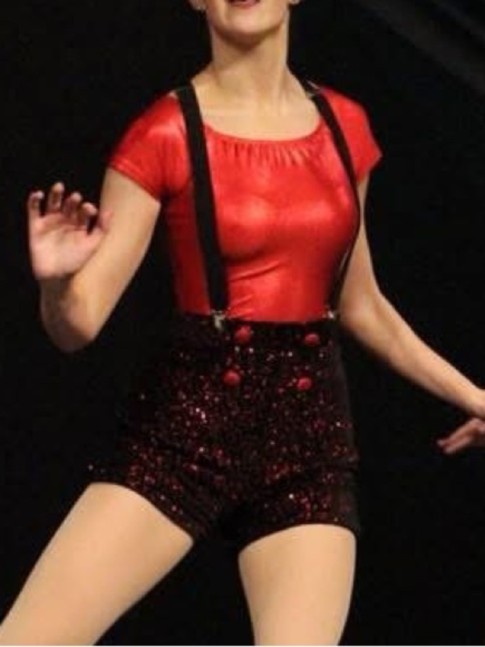REVOLUTION DANCEWEAR Red / Black Sequin shorts Jumpsuit Dance Costume